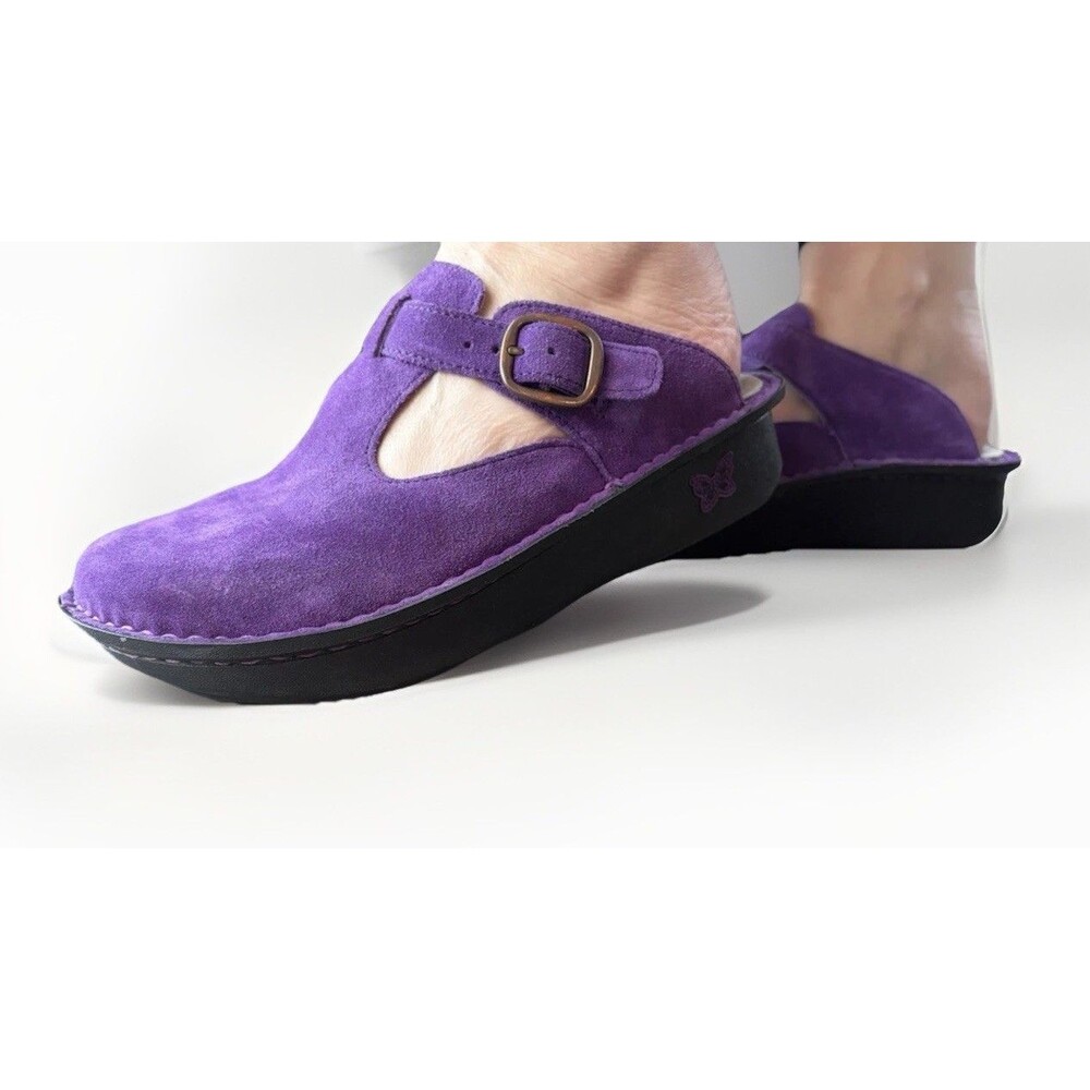 Alegria Classic Clog Deep Amethyst Purple Suede Shoes Size 38 Comfort Slip On 8 - Picture 3 of 9